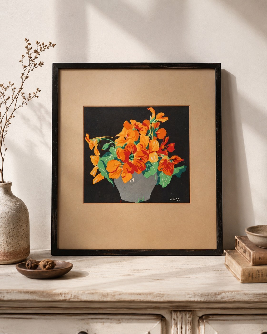 Vintage A.J. Casson Nasturtiums Silkscreen Print Sampson-Matthews Framed Art