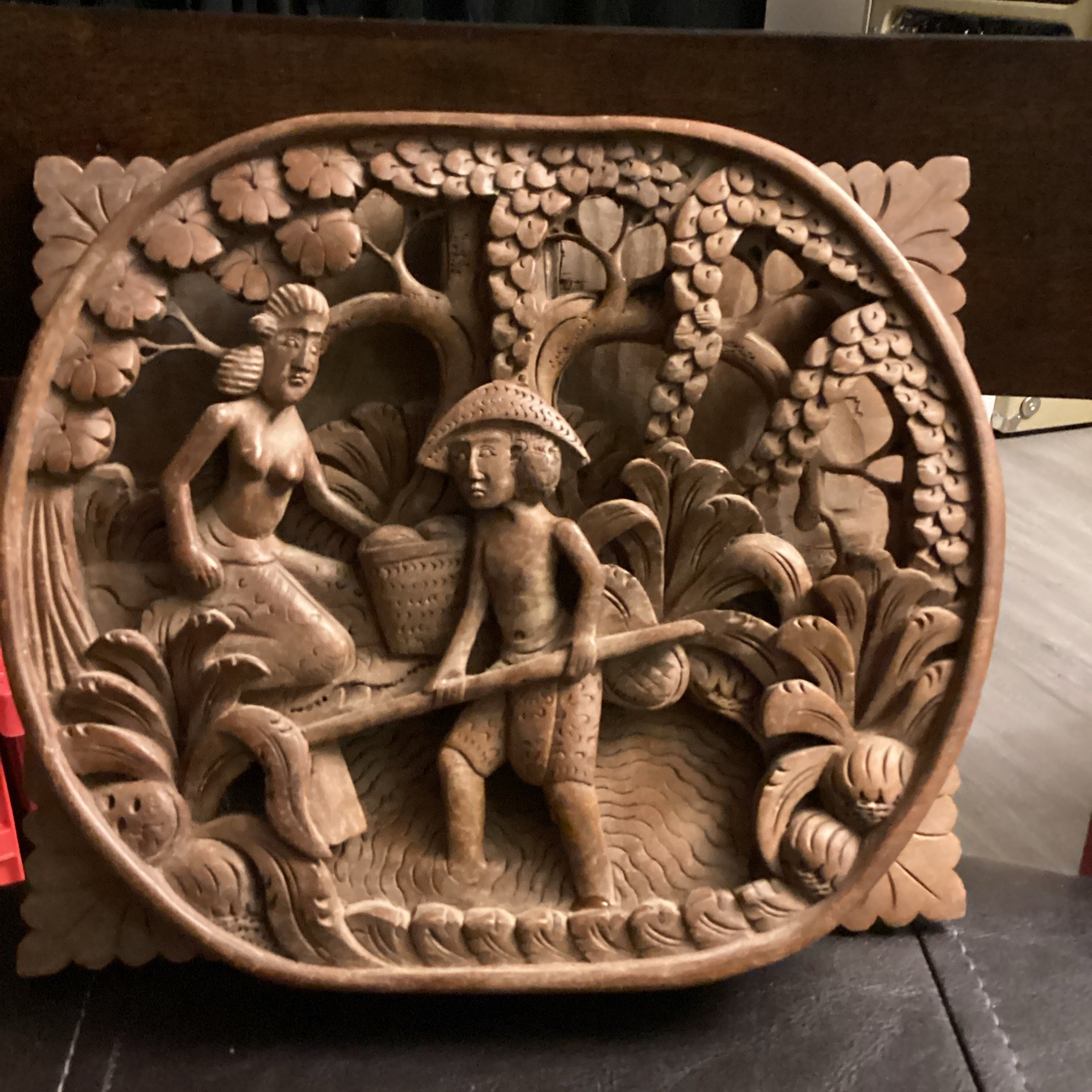 Vintage Handcrafted Wooden Wall Art Balinese Scene 3D Art Panel Wood 9\ Vintage Handcrafted Wooden Wall Art Balinese Scene 3D Art Panel Wood 9\