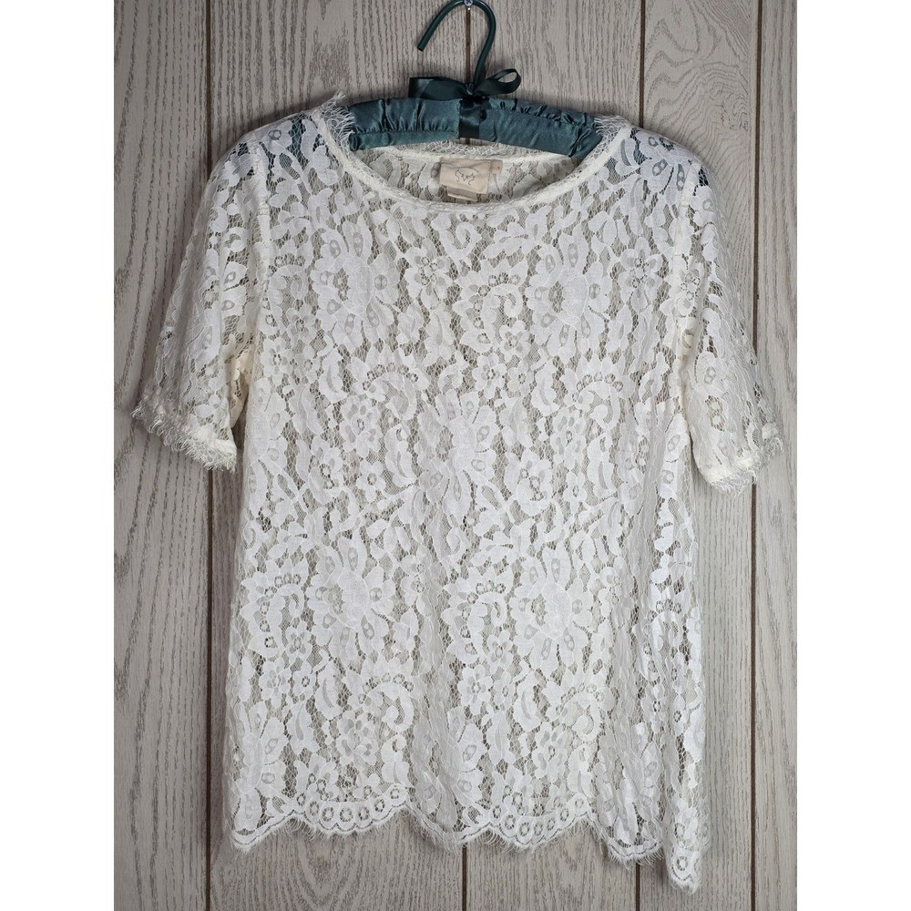 Vanessa Virginia Anthropologie Elysian Lace Top Blouse Ivory Cream Medium M EUC Vanessa Virginia Anthropologie Elysian Lace Top Blouse Ivory Cream Medium M EUC
