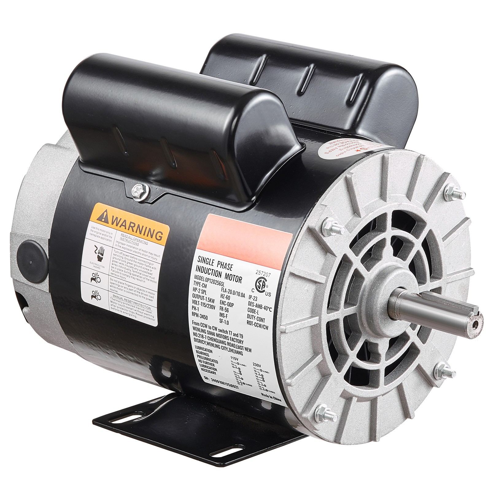 Uimoso 2HP SPL Air Compressor Motor 115/230V 3450RPM 56 Frame CW/CCW Rotation
