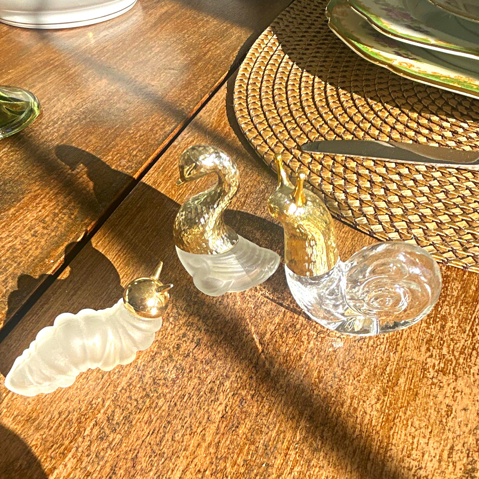 Vintage Avon SNAIL Perfume Bottle Lot with Swan & Caterpillar Glass Gold Cap