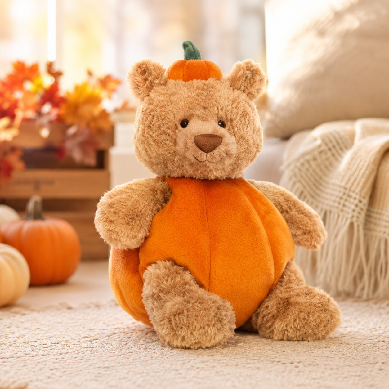 Pumpkin Teddy Bear Plush Stuffed Animal Cute Fall Halloween Thanksgiving Gift