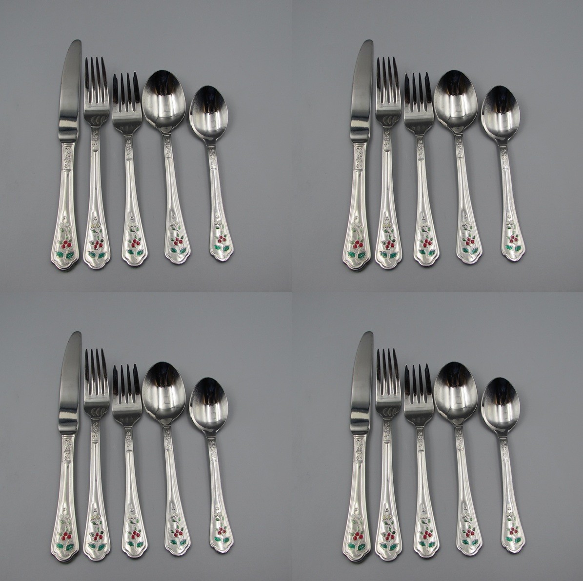 Pfaltzgraff Stainless WINTERBERRY (COLOR)  Service for Four - 20pc Set *