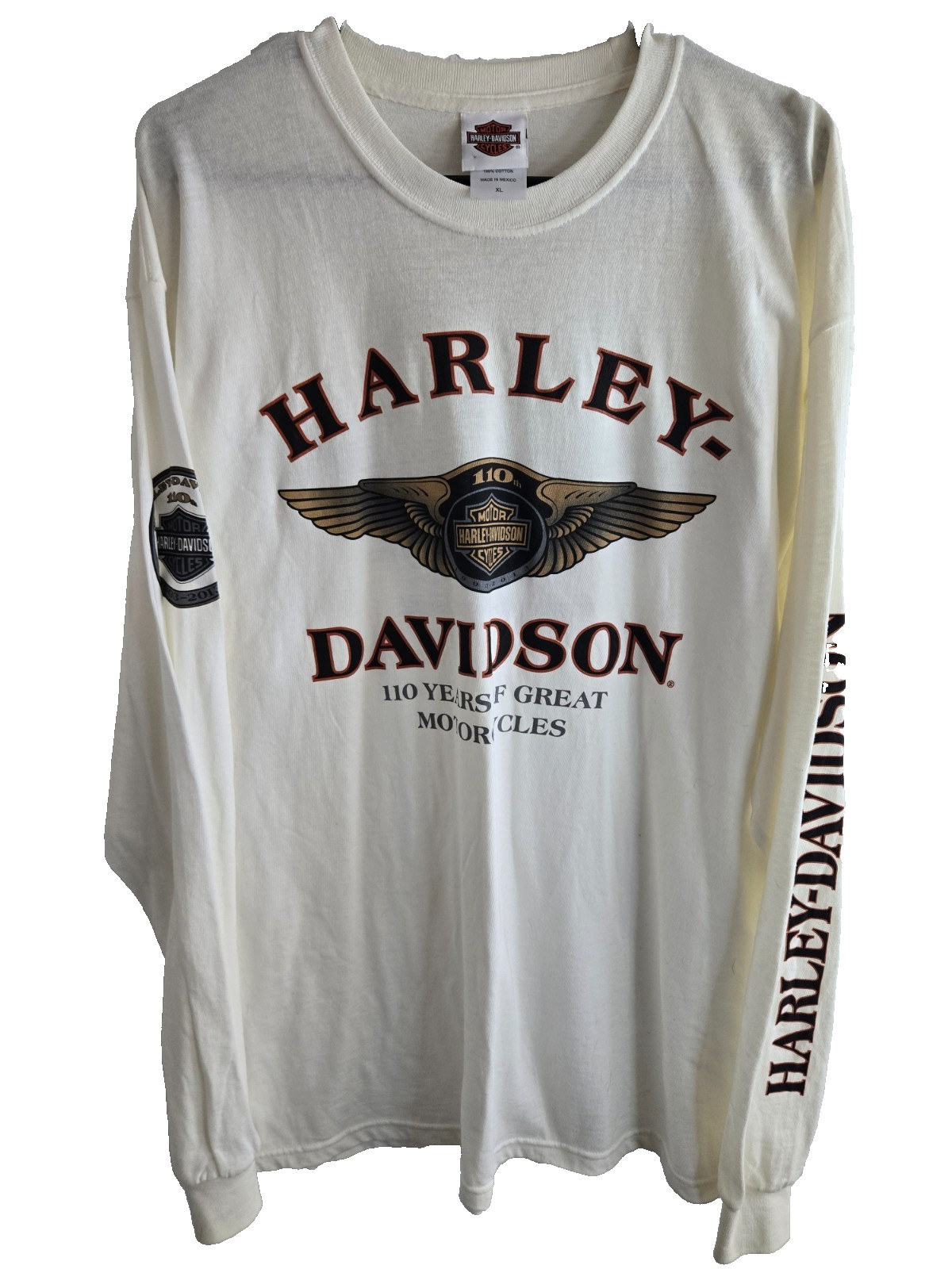 Vintage Harley Davidson Long Sleeve T-Shirt Mens Size XL White 110 Yrs Iowa VTG