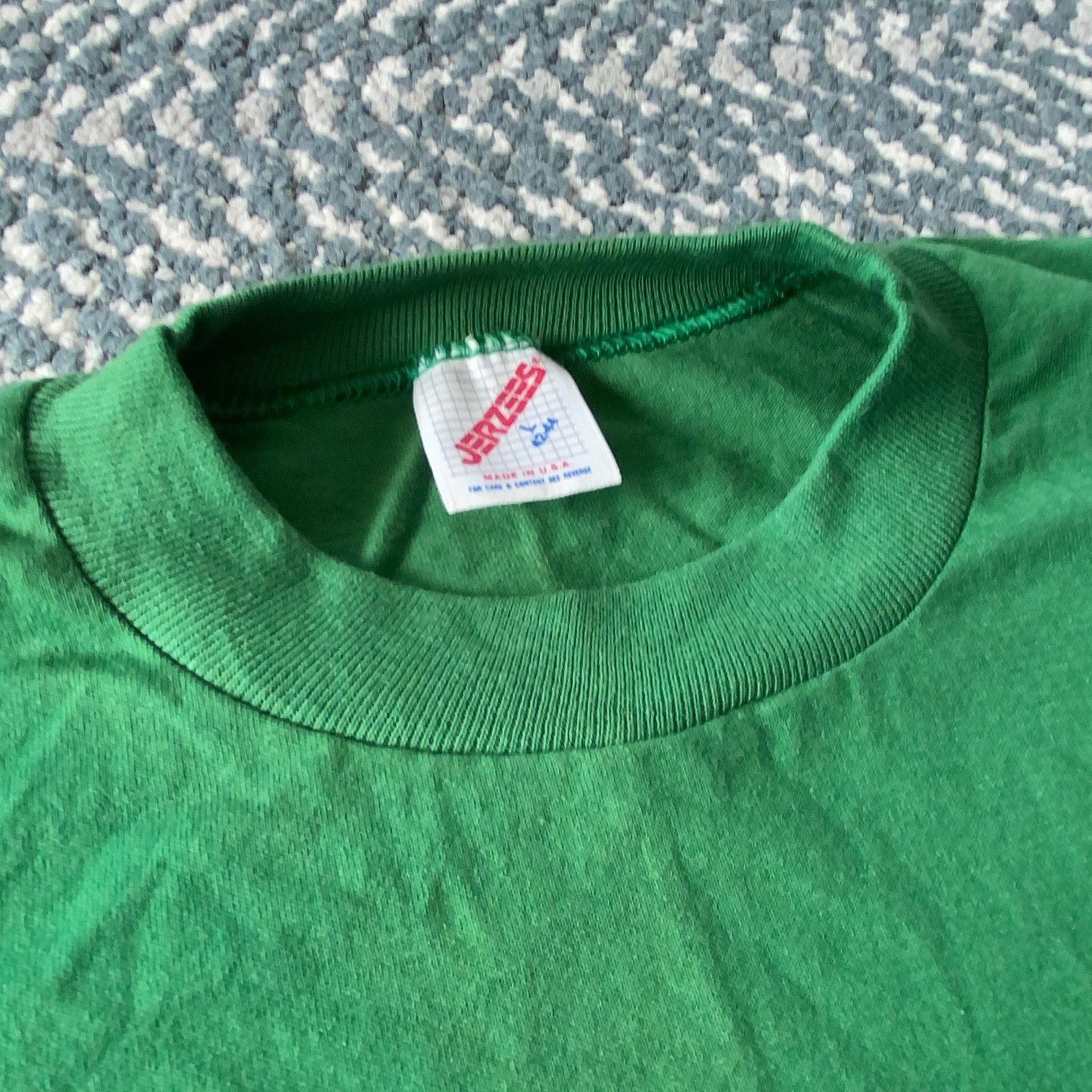 Vintage Jerzees Shirt Mens Large Green Blank 50/50 Tee Crewneck Made In USA 80s