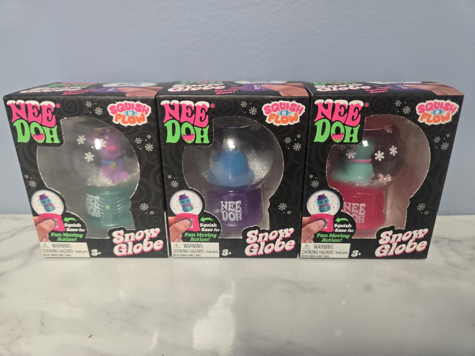 RARE AUTHENTIC Schylling NeeDoh Snow Globe Squish 3 Piece Set Rudy,Penny,Groovy RARE AUTHENTIC Schylling NeeDoh Snow Globe Squish 3 Piece Set Rudy,Penny,Groovy