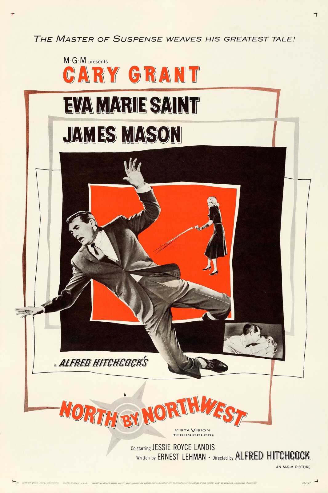 1959 NORTH BY NORTHWEST VINTAGE HITCHCOCK MOVIE POSTER PRINT STYLE C 36x24 9MIL