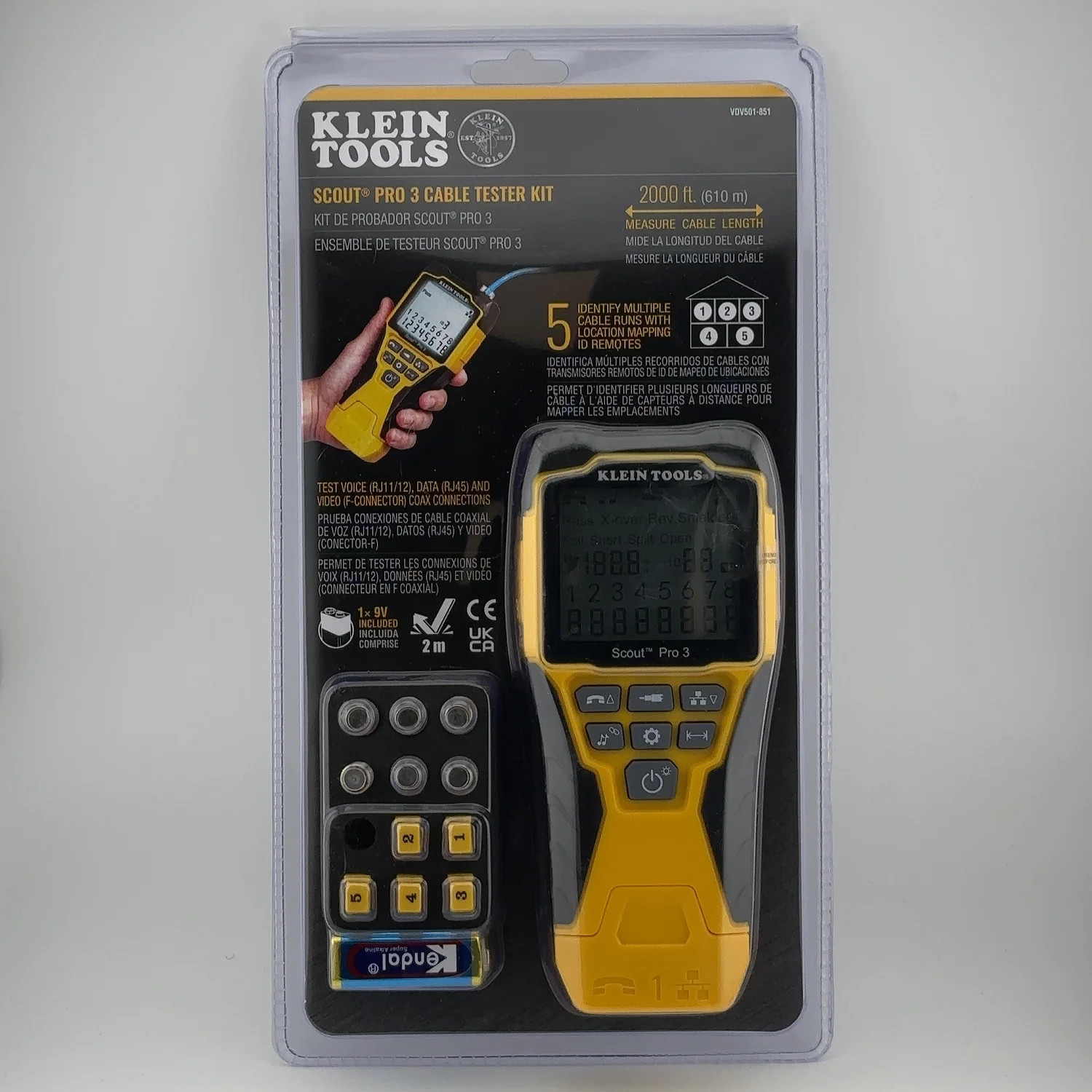 New Klein Tools VDV501-851 66V DC/ 55V AC SCOUT PRO 3 CABLE TESTER KIT