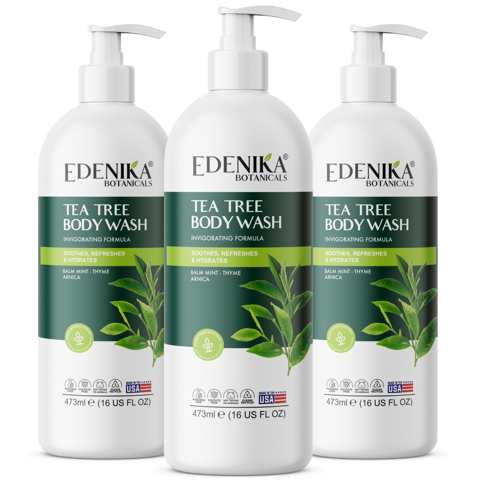 Edenika 3 Pack Tea Tree Body Wash Antibacterial Antifungal Hydrating Bulk Set
