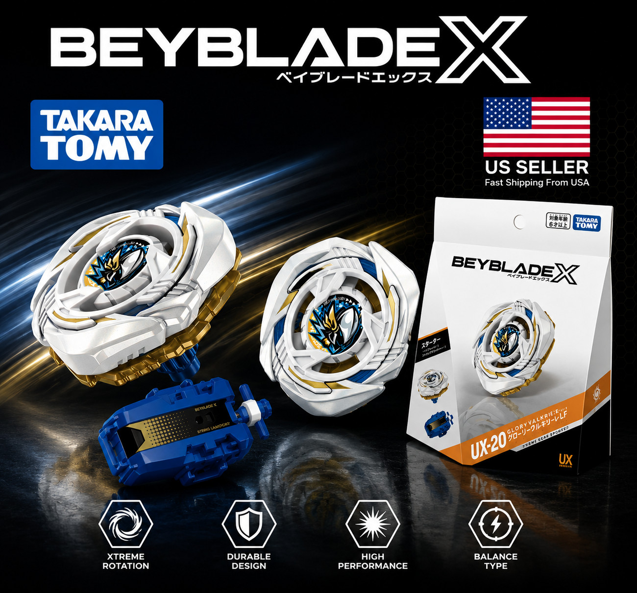 Takara Tomy Beyblade X UX-20 Glory Valkyrie LF Battle Starter US-Seller