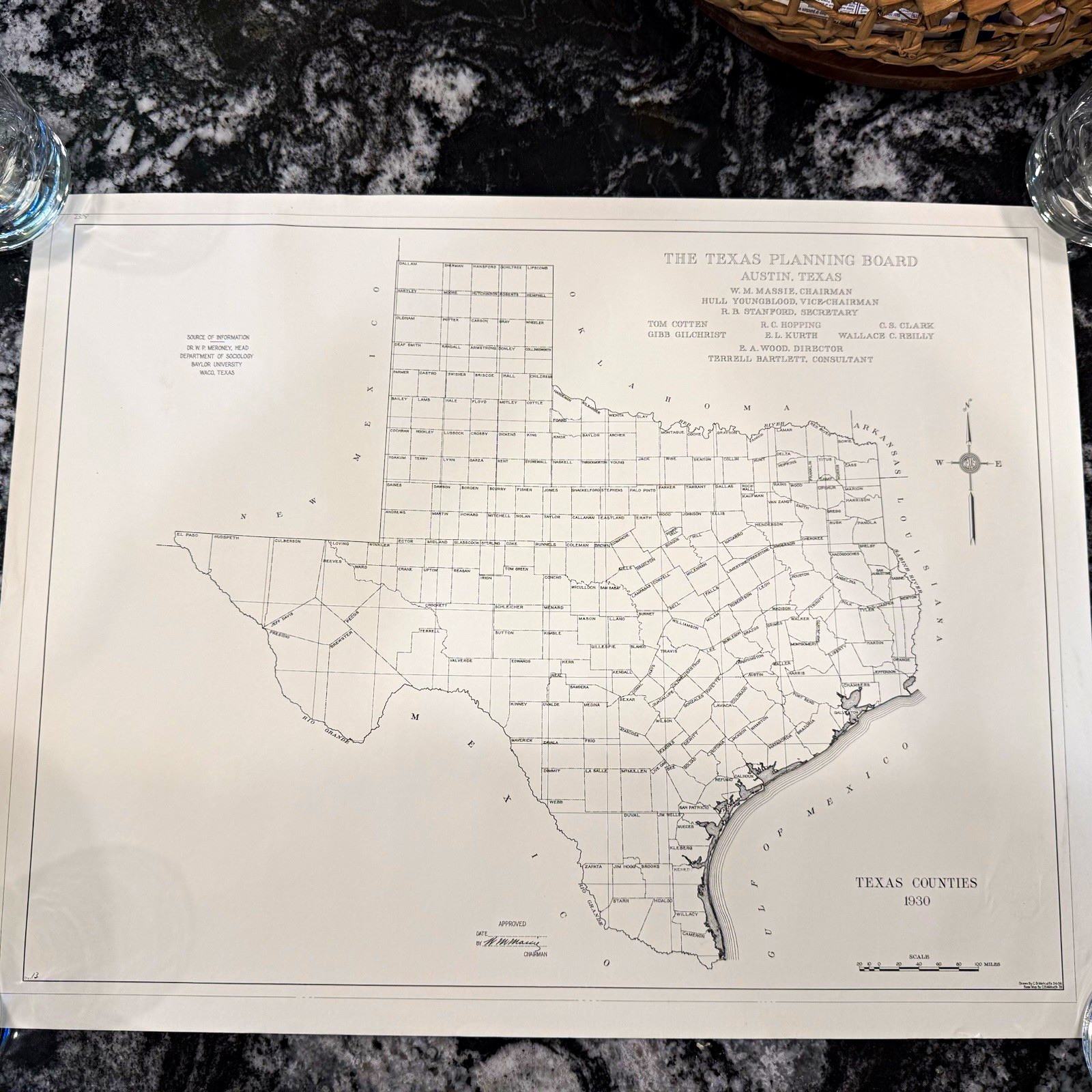 1930 Texas Counties Map Texas Planning Board Austin Charles B. Metcalfe Vintage