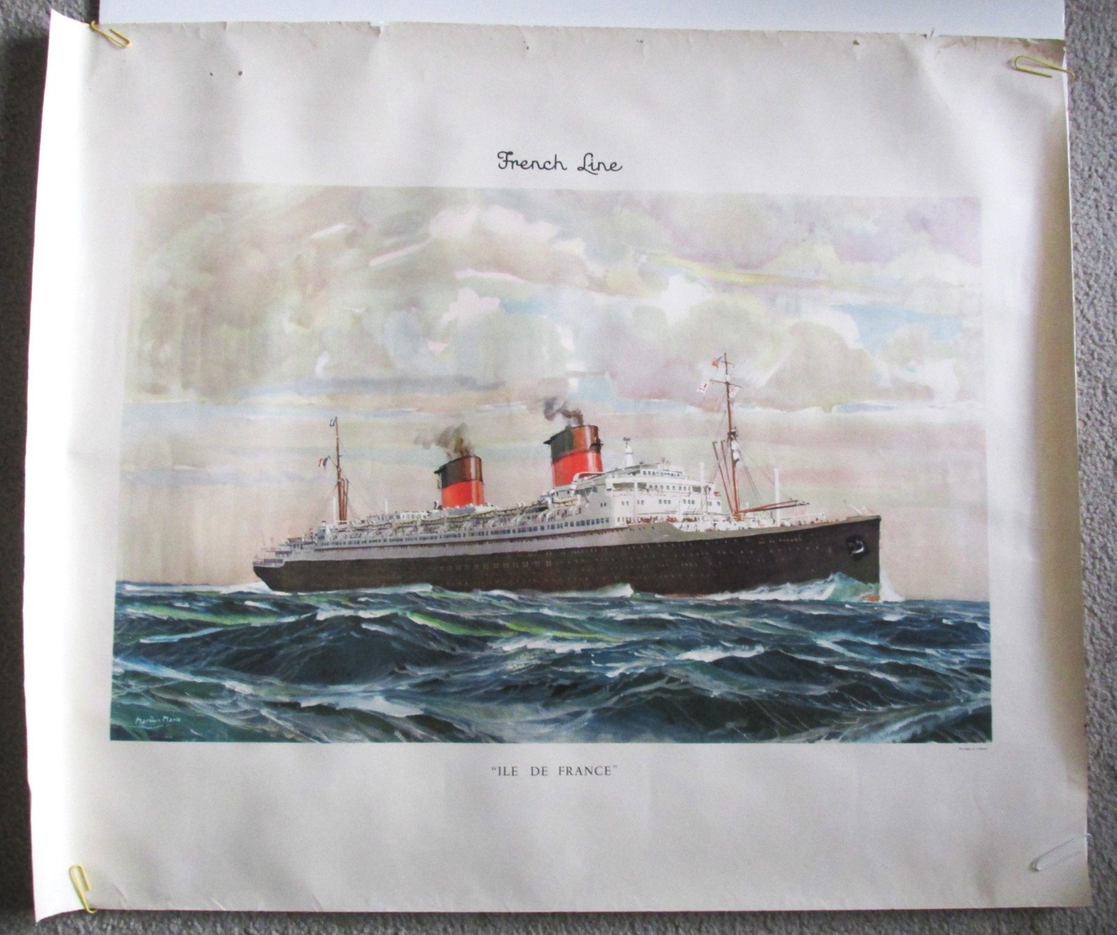 CGT French Line Steamship Ocean Liner Ile de France Unframed Travel Agent Print