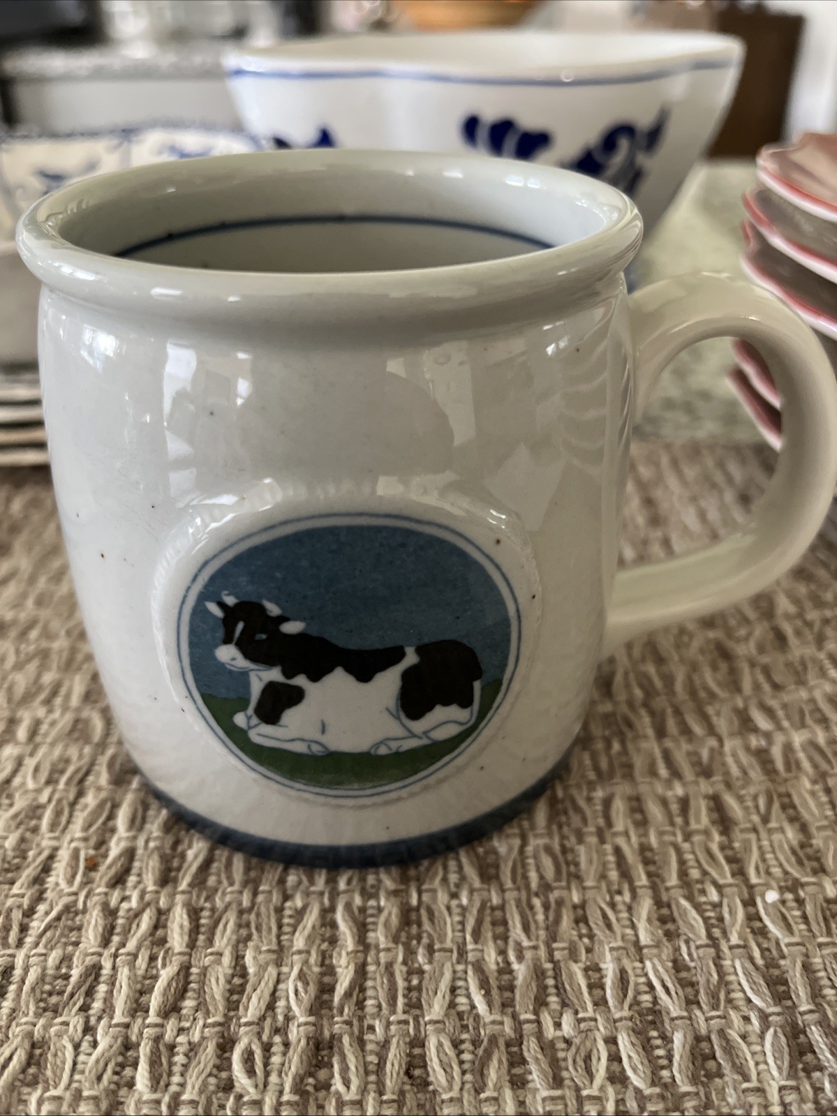 Vintage Finnish Stoneware W/Holstein Cow Illustration Coffee Cup Salt Glazed Vintage Finnish Stoneware W/Holstein Cow Illustration Coffee Cup Salt Glazed