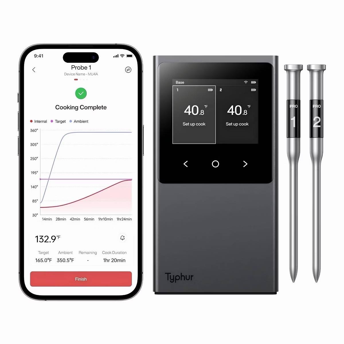 Typhur Sync Dual Wireless Meat Thermometer with 2 Probes BBQ Model WT03