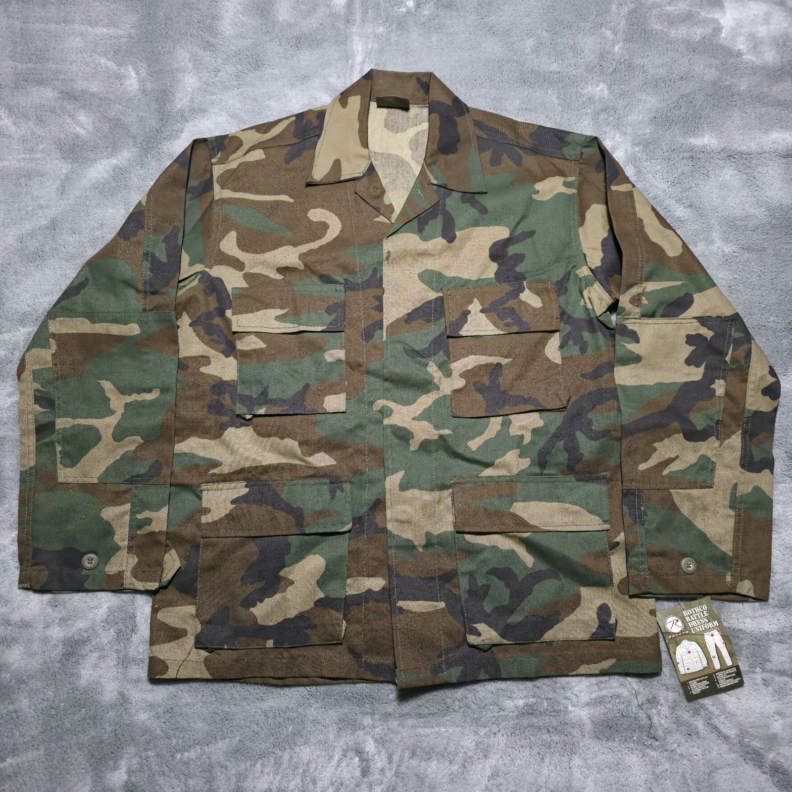 Rothco Woodland Camo BDU Army Button Shirt Men\'s Medium Regular 100% Cotton NEW