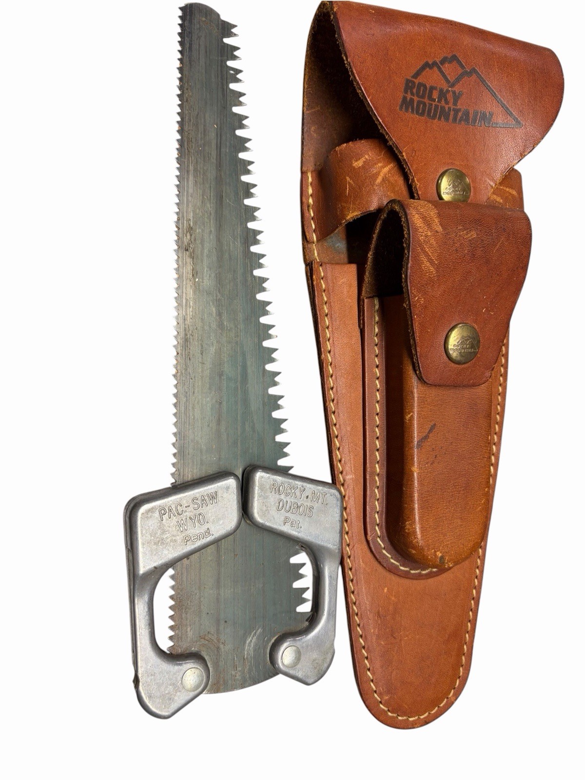 Vintage Rocky Mountain Pac-Saw Dubois WY Hunting Camping Saw Leather Sheath