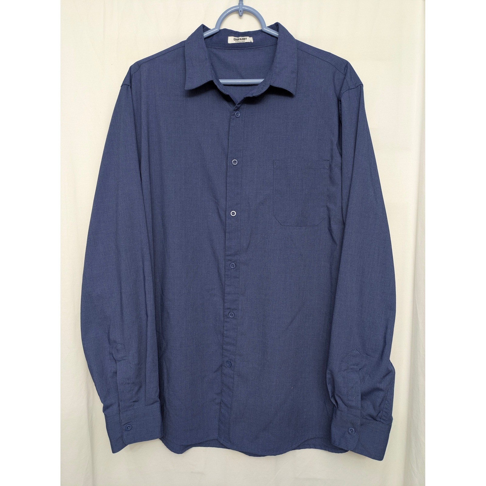 Coofandy Mens Long Sleeve Button Down Shirt Blue XL Casual Pocket Point Collar