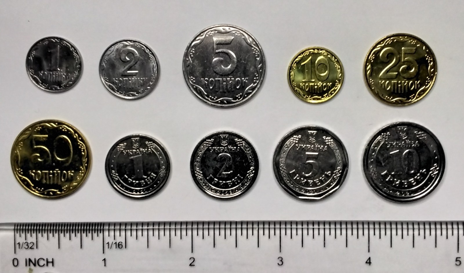 Ukraine set of 10 coins 1, 2, 5, 10, 25, 50 kopiyok, 1, 2, 5, 10 hryvnia UNC