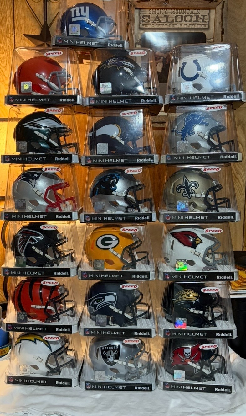 Lot of 19 NFL Riddle Speed Mini Football Helmets - Authentic
