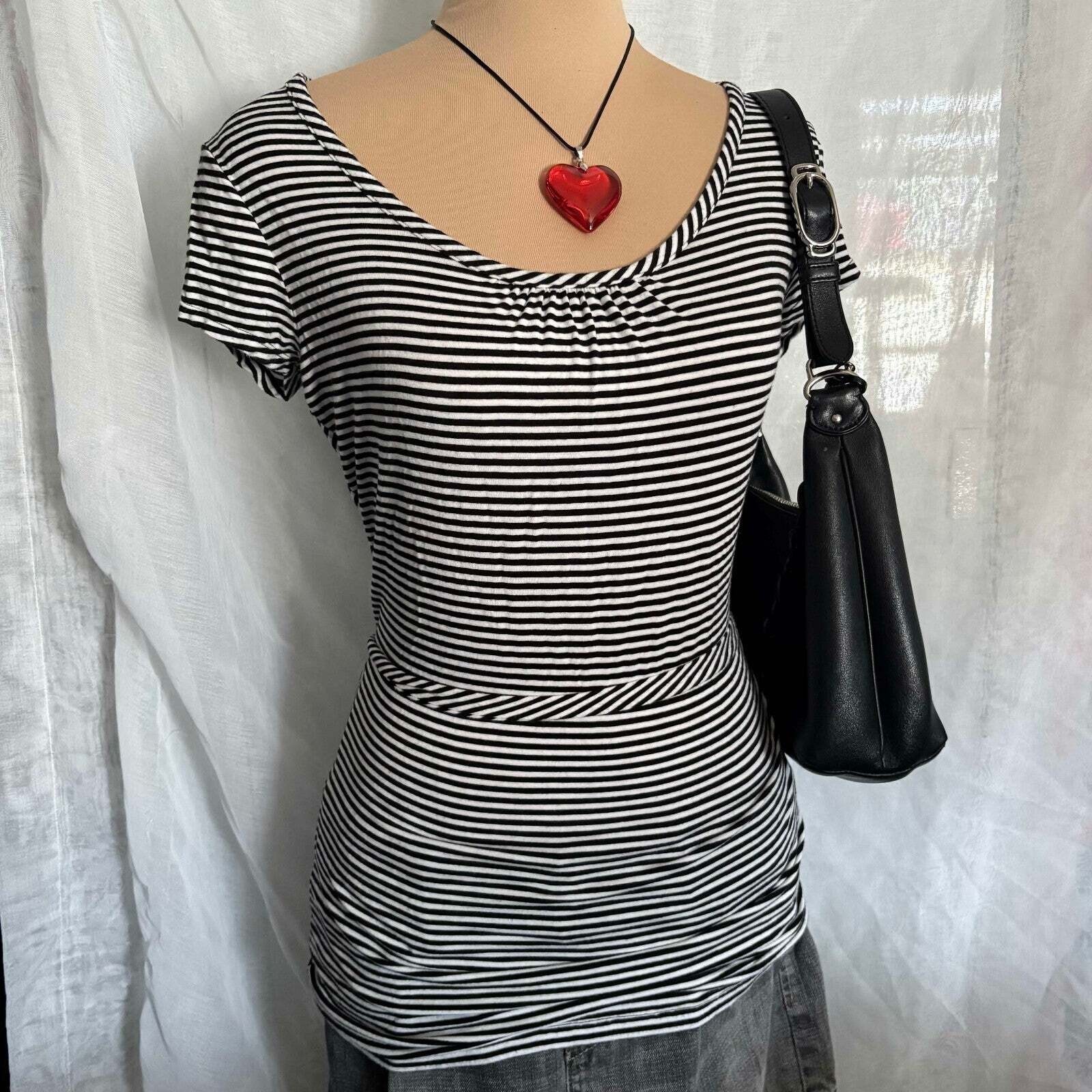 vintage y2k grunge black striped tie back fitted top