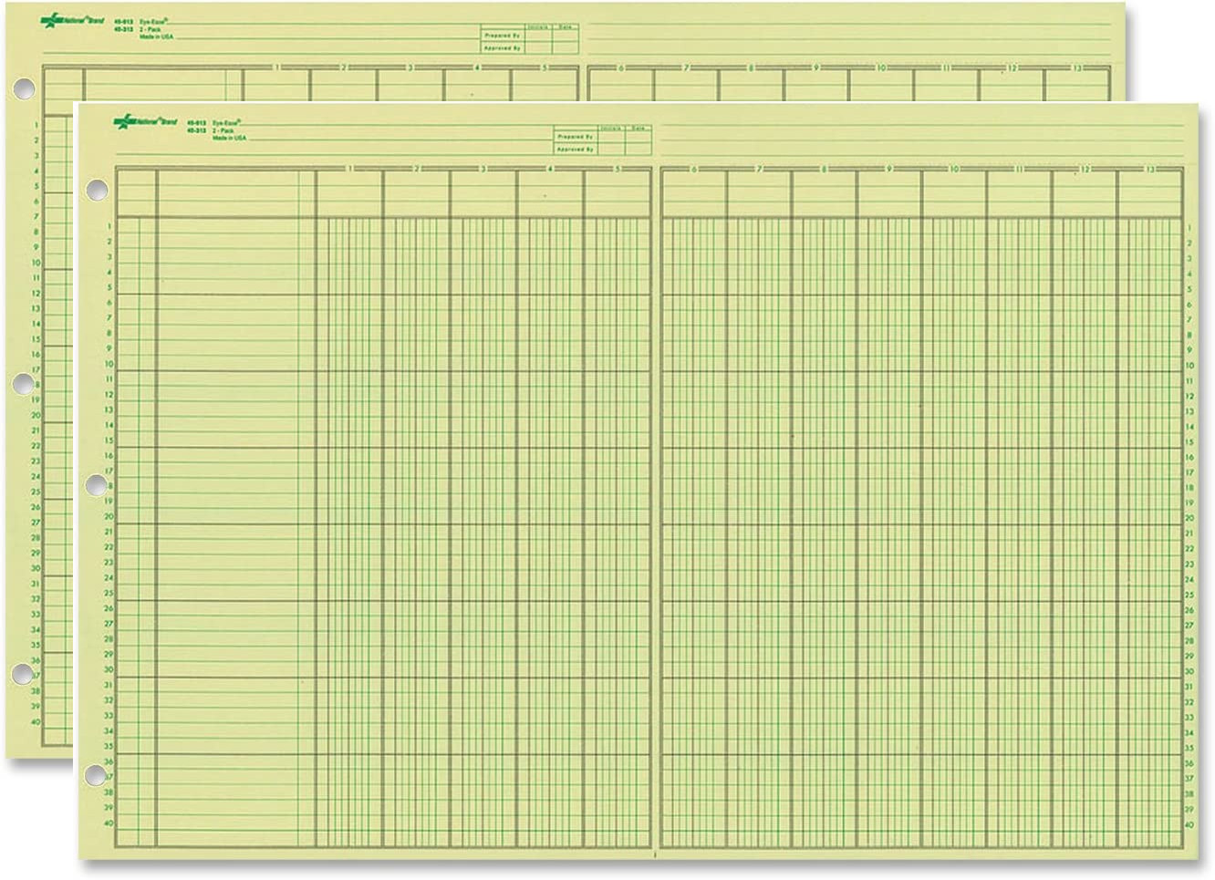 2 Pack - NATIONAL Analysis Pad, 13 Column, Green Paper, 11 X 16.375\