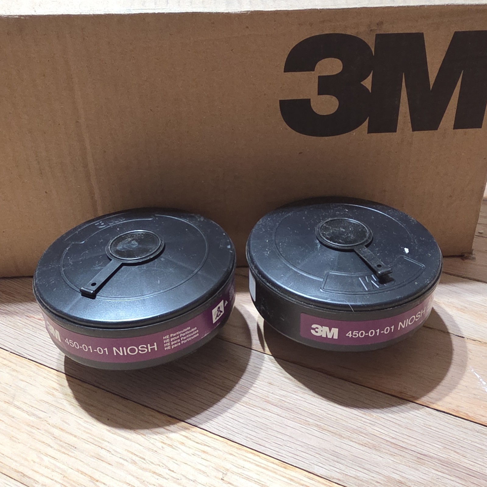 (2) 3M 450-01-01 NIOSH HE Particulate Powerflow HEPA Filter Cartridges PK2 (2) 3M 450-01-01 NIOSH HE Particulate Powerflow HEPA Filter Cartridges PK2