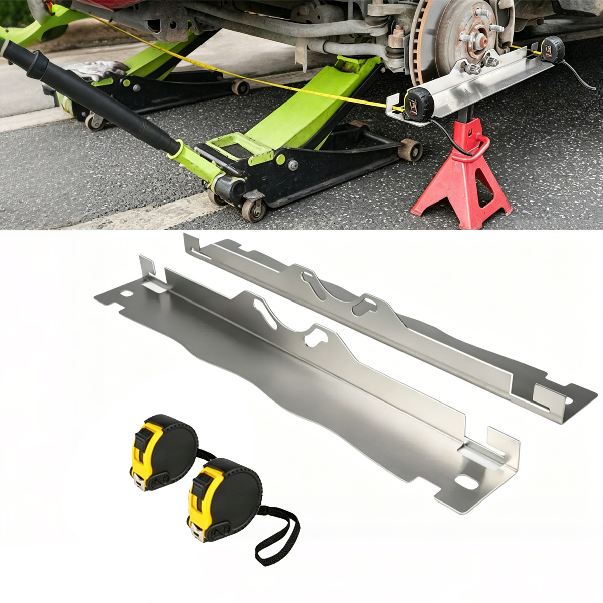 2PCS Wheel Toe Alignment Tool Kit Stainless Steel Toe Plates w/2x Tape Measures