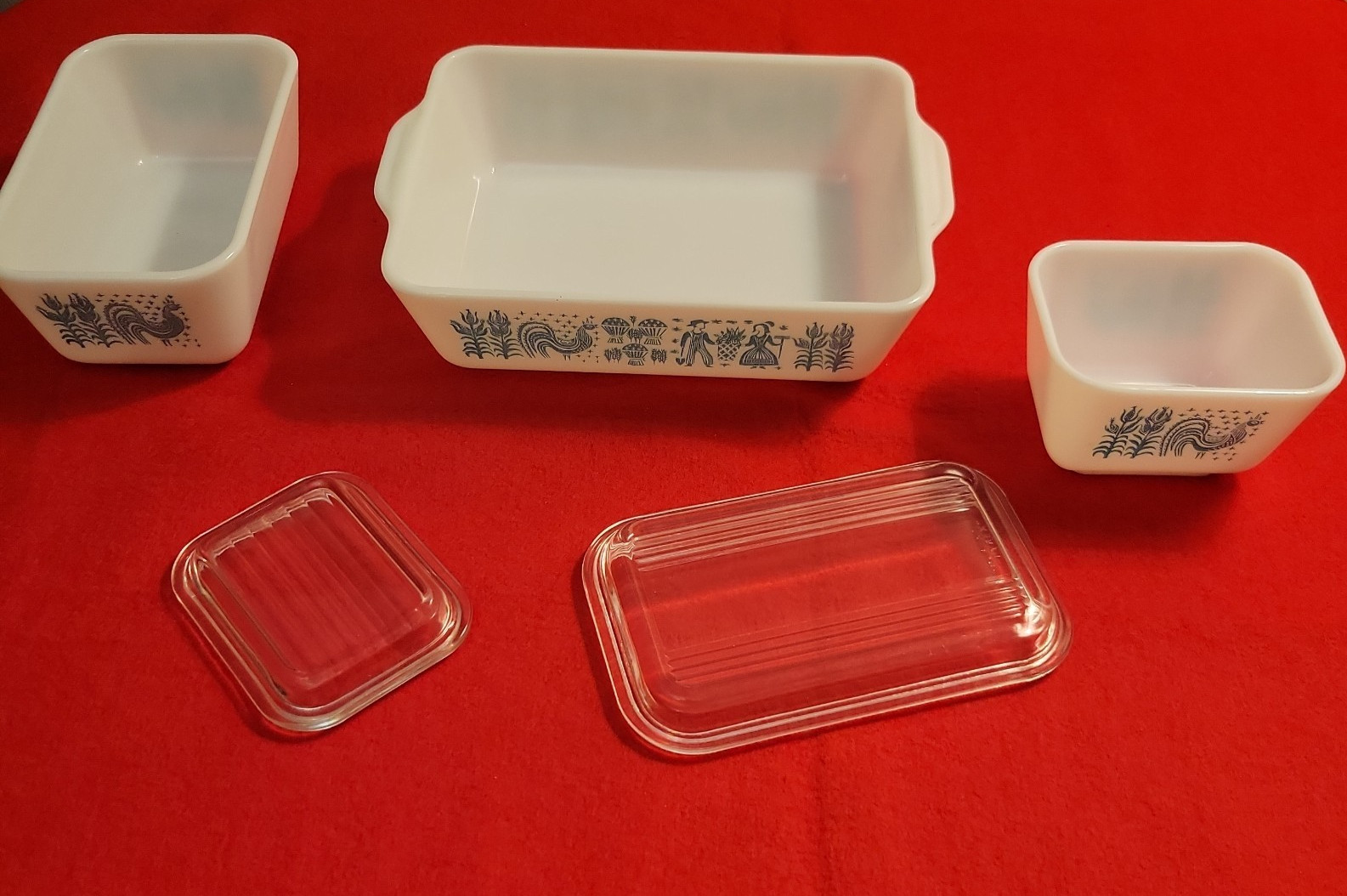Vtg Pyrex Butterprint Refrigerator Dish Set Turquoise Amish #501 #502 #503 Lids