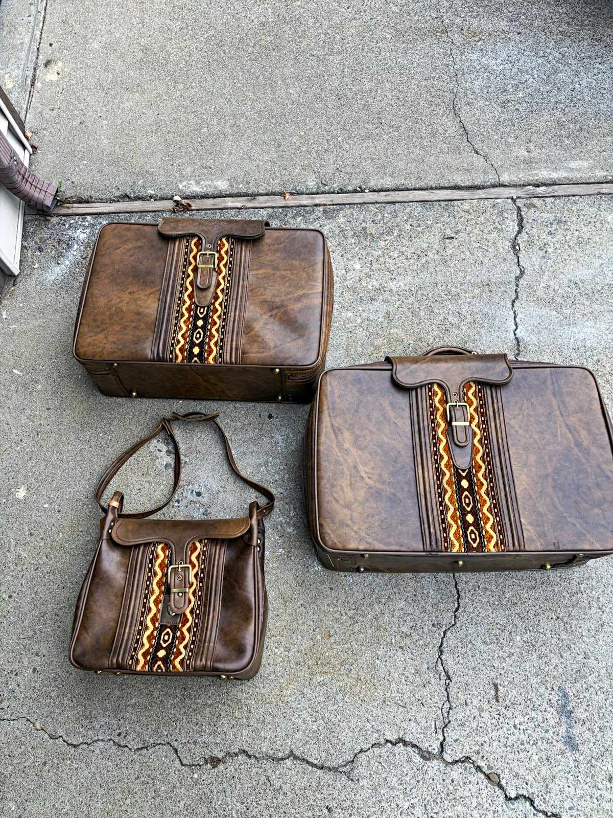Vintage Presto 3 Piece Brown Luggage Set Tapestry Suitcases Shoulder Bag Retro Vintage Presto 3 Piece Brown Luggage Set Tapestry Suitcases Shoulder Bag Retro