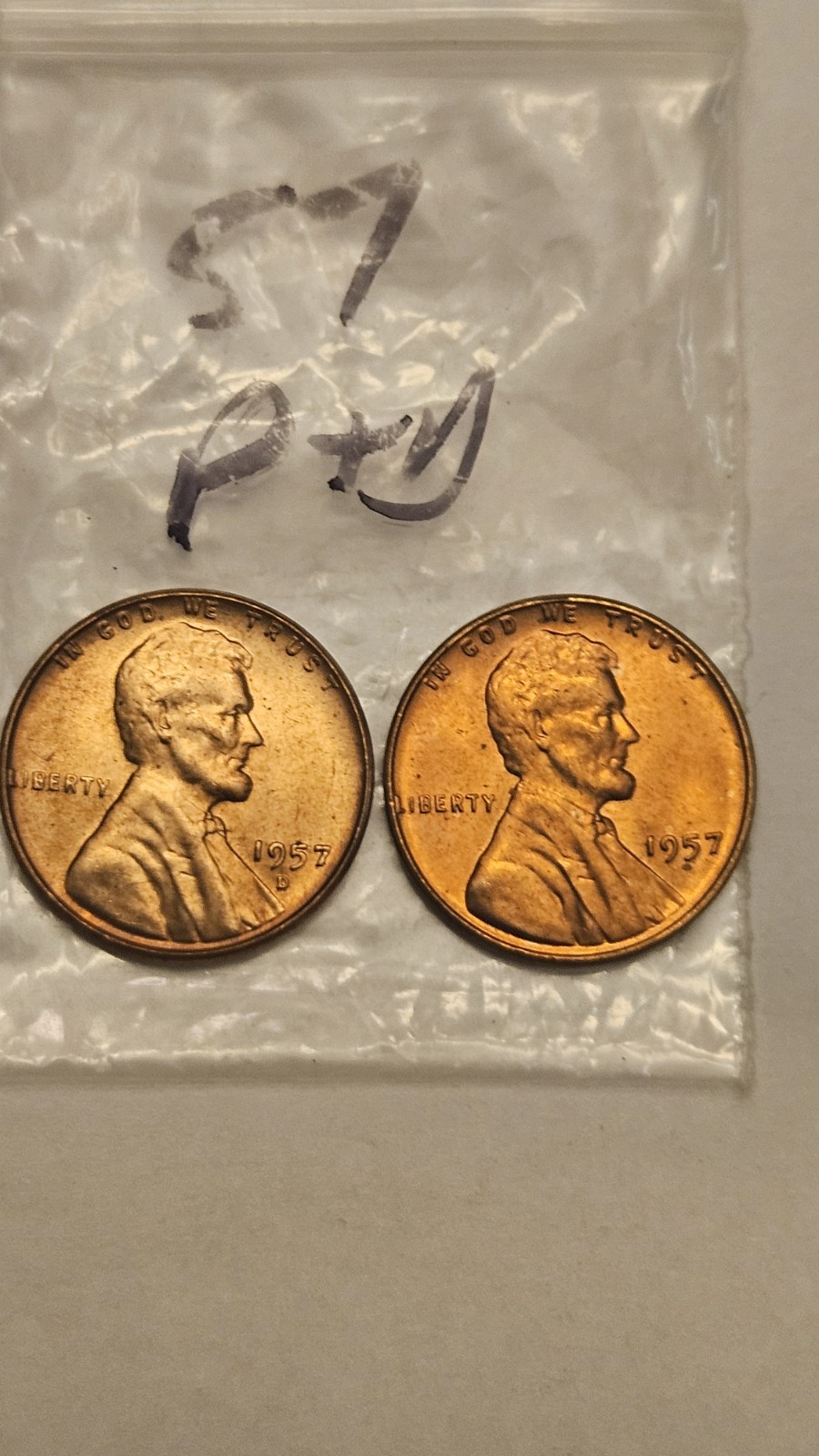 wheat penny 1957,1957D SET GEM RED BU 1957-D LINCOLN CENT LOT #B UNC RED LUSTER