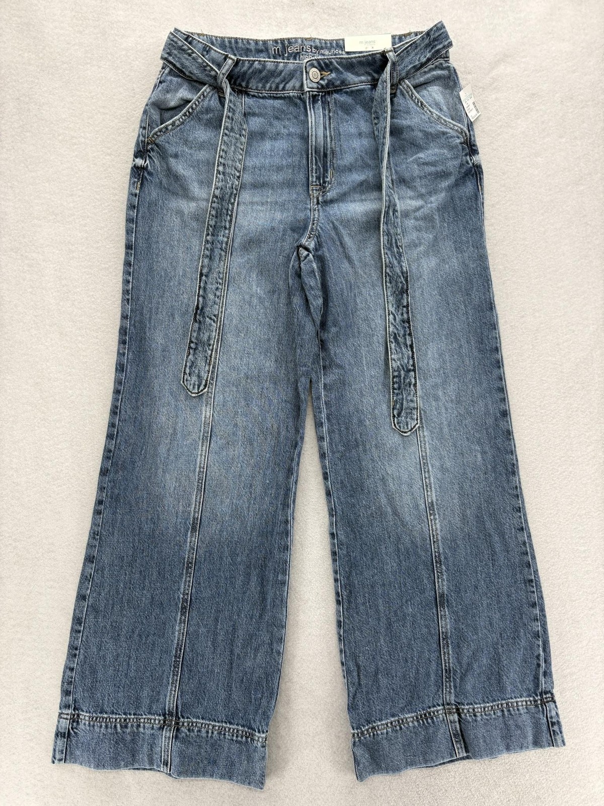 M Jeans By Maurices Wide Leg Jeans Womens 12 Blue Medium Wash High Rise Belted