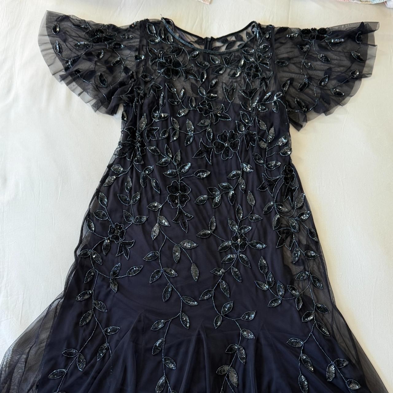 Adrianna Papell Black Floral Beaded Sequin Cocktail Dress 16W Flutter Sleeve Adrianna Papell Black Floral Beaded Sequin Cocktail Dress 16W Flutter Sleeve