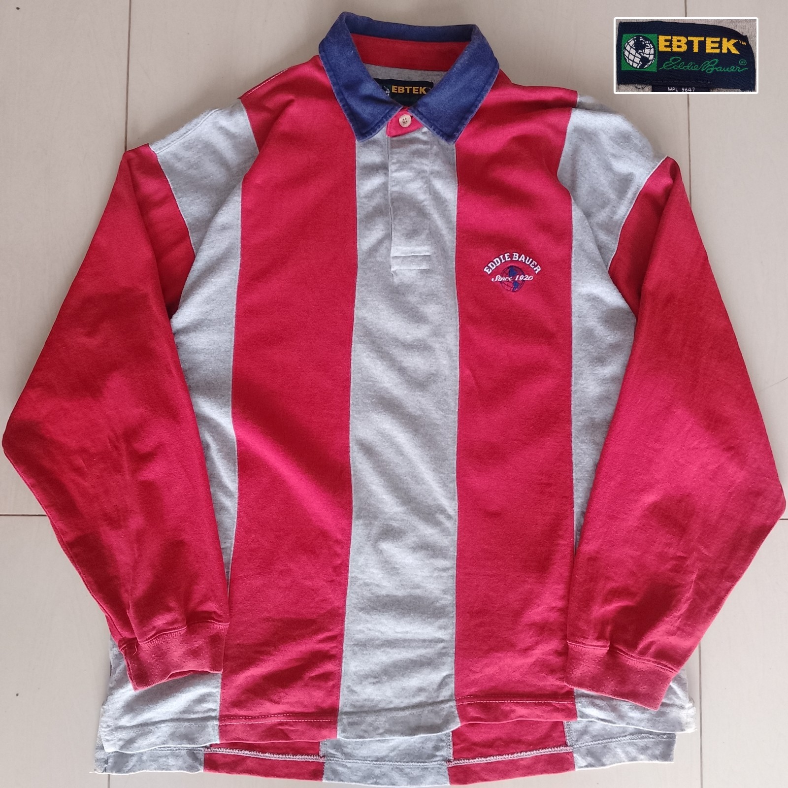 Vintage Eddie Bauer EBTEK Rugby Striped Polo Shirt Size XL Made in Taiwan
