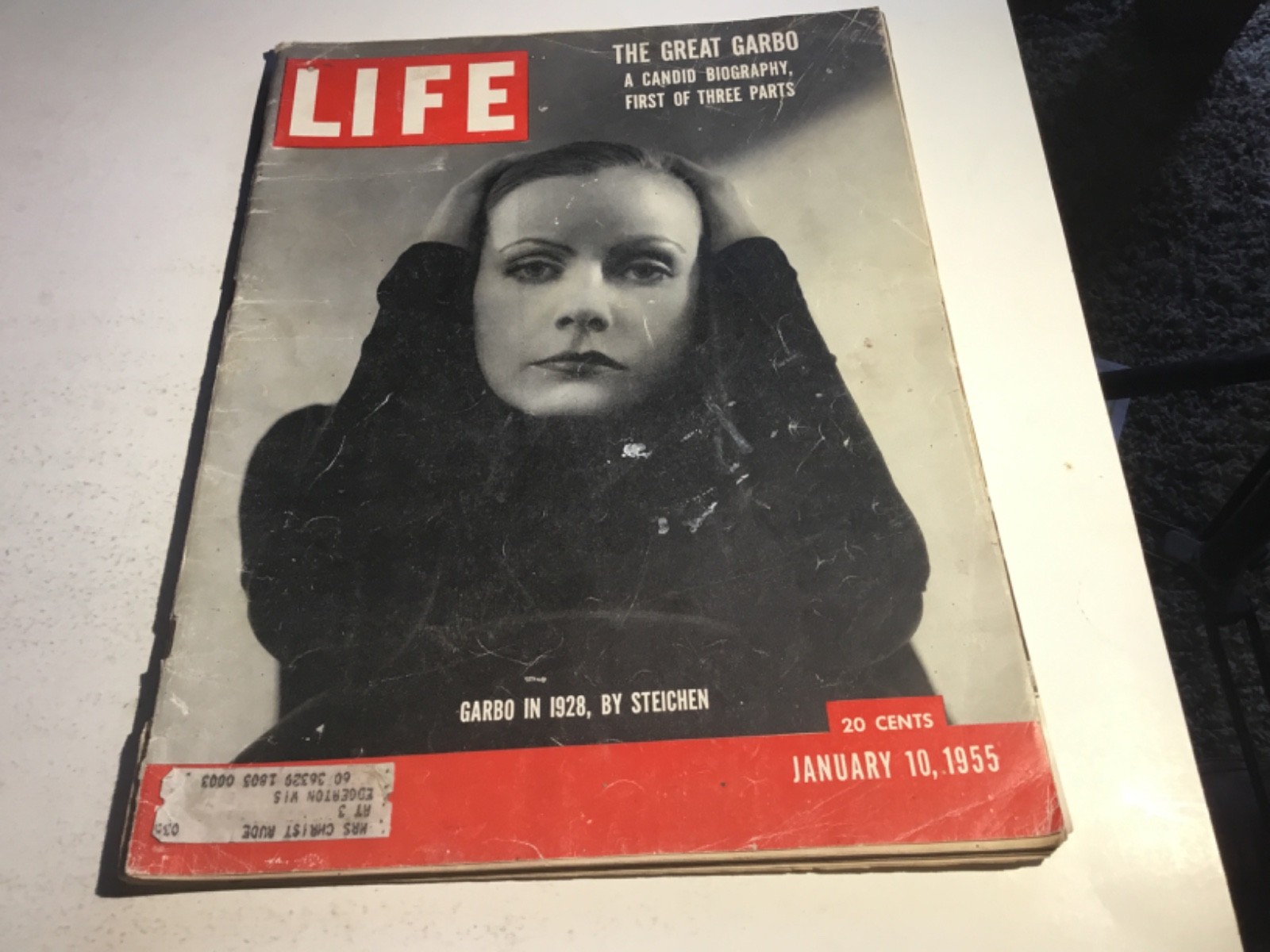 LIFE MAGAZINE.  January 10, 1955.  Garbo in 1928, By Steichen.  Vintage.