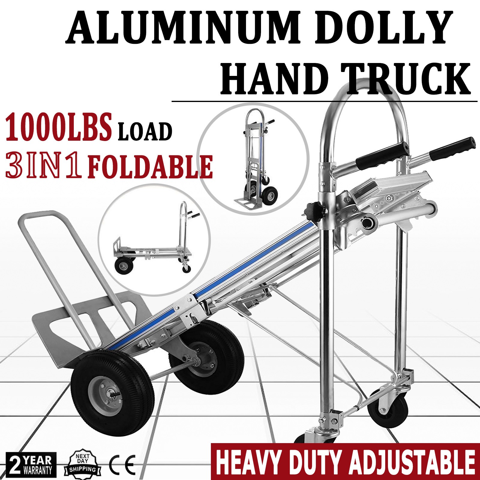 Aluminum Convertible Hand Truck 4-in-1 1000 Lbs Capacity Heavy Duty Dolly Cart