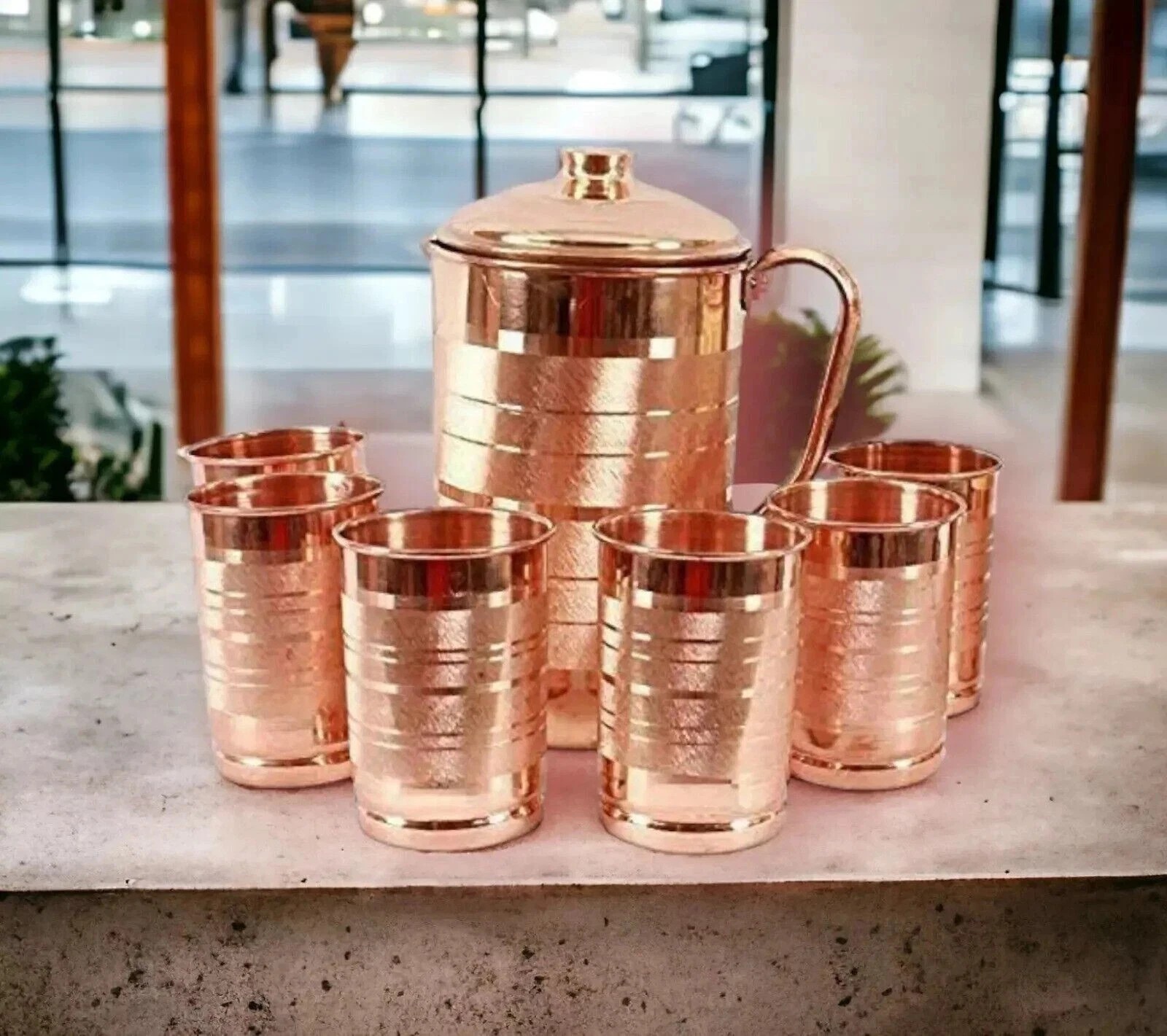 100% Pure Copper Water Jug Pitcher With Tumbler Glass Ayurveda Benefits Set Of 6 100% Pure Copper Water Jug Pitcher With Tumbler Glass Ayurveda Benefits Set Of 6