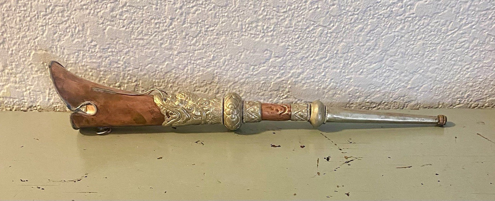 Antique Tibetan Kangling Ritual Horn Trumpet Copper Makara Buddhist 16.5 inches 