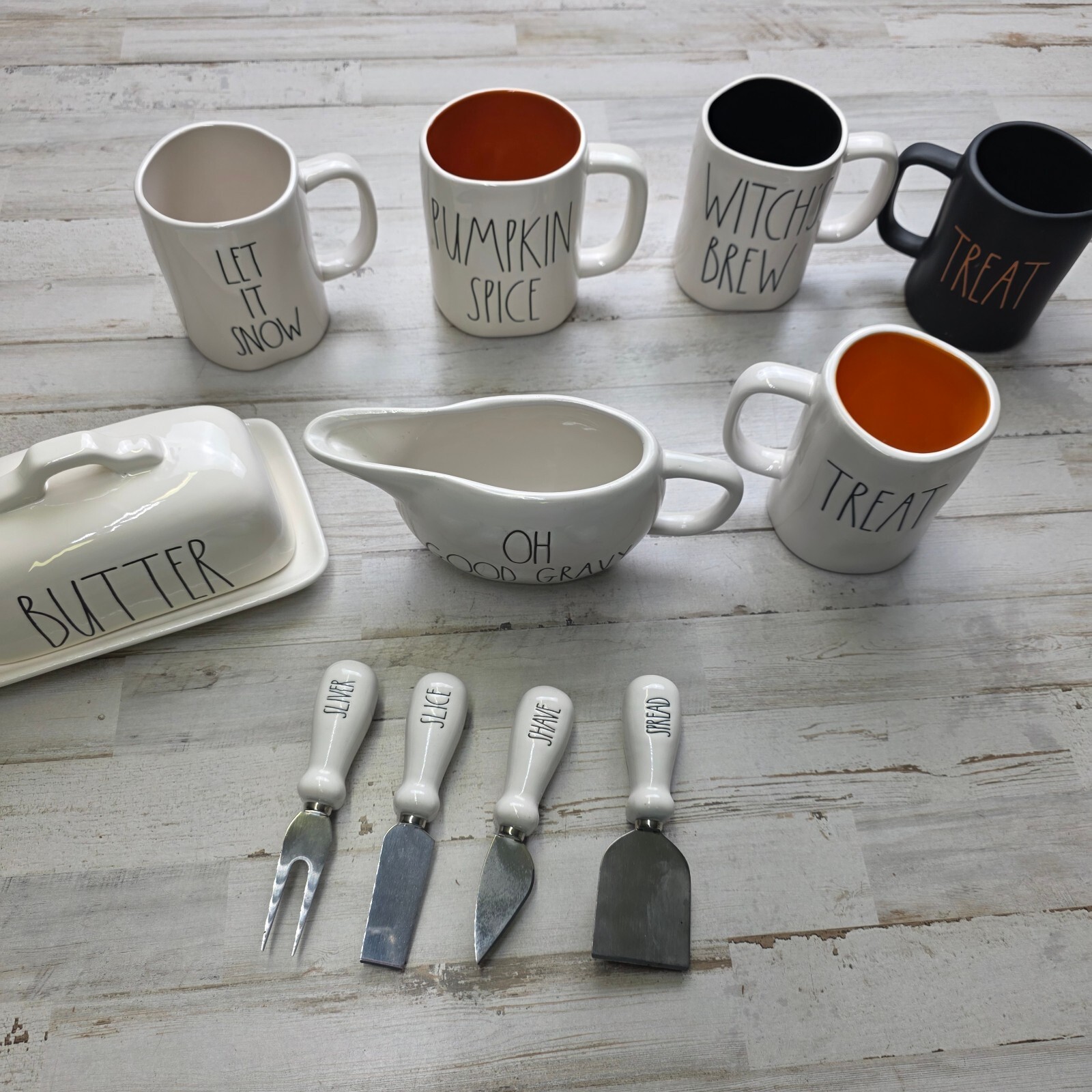 Rae Dunn Seasonal Ceramic Mug and Kitchen Set with Butter Dish and Cheese Knives