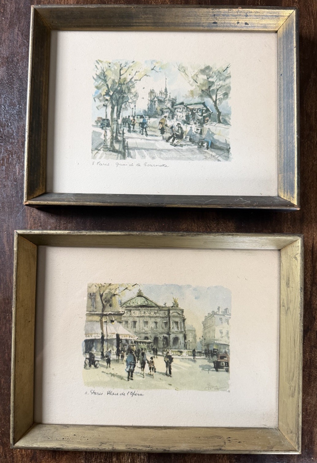 Vintage Lucien Delarue Paris Art Prints Pair #8 #11 Framed France 10.5x8