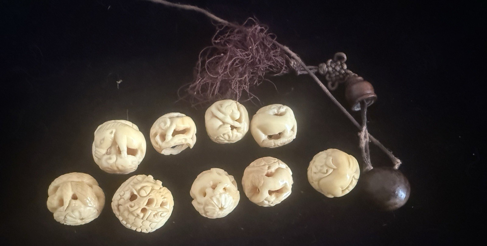 9 Antique hand carved bracelet beads different animals 9 Antique hand carved bracelet beads different animals