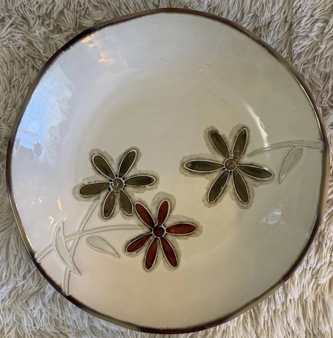 Pier 1 Petals Serving Dish Rare Stoneware HandPainted 2008 Discontinued 13”x 3”