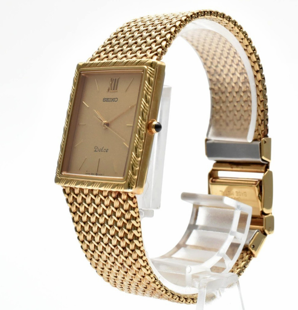 Vintage 1987 [N MINT] SEIKO Dolce 9531-5100 Gold Square 25mm Men's Watch JAPAN