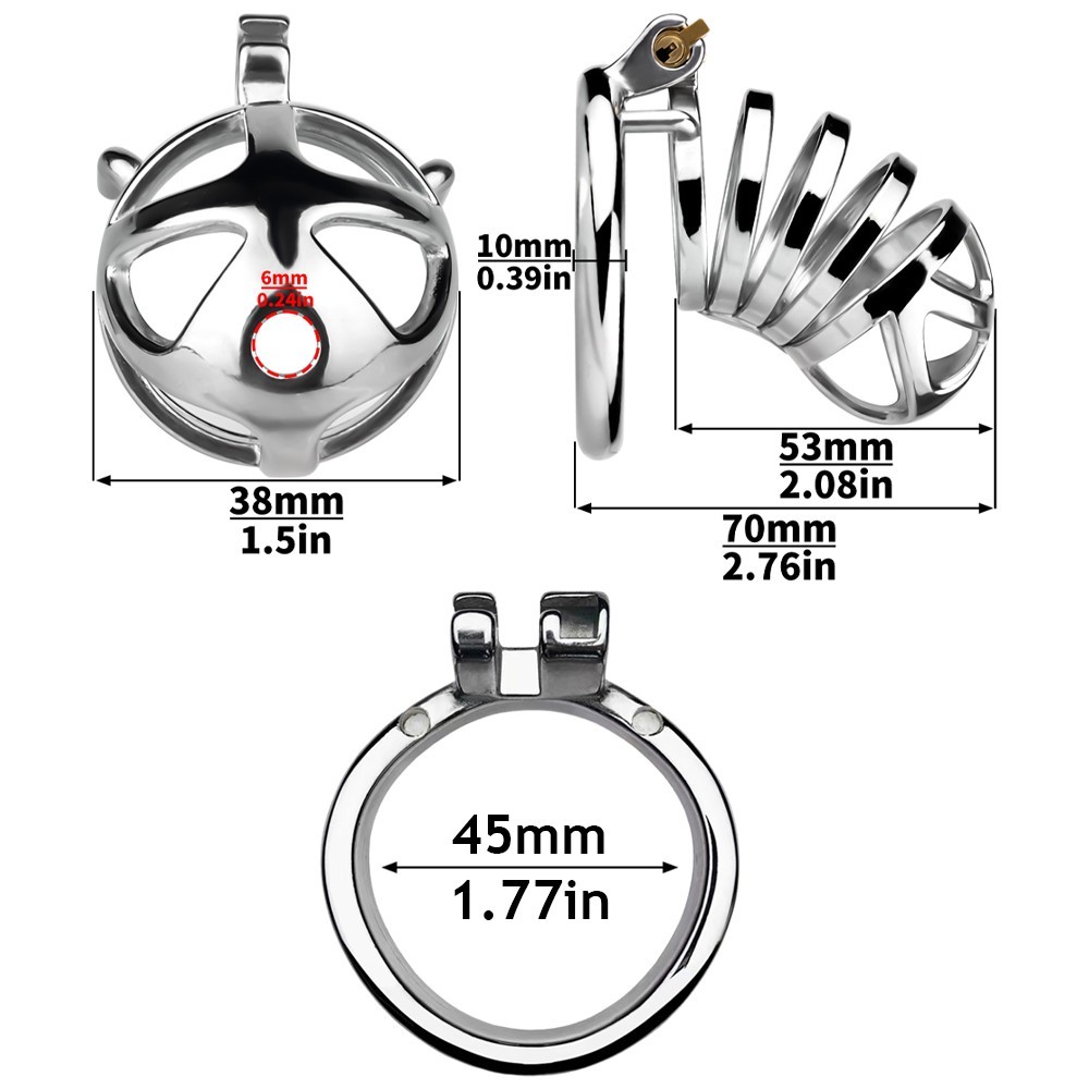 FRRK Metal Chastity Cage for Male - Stainless Steel Locking Device with Ring USA