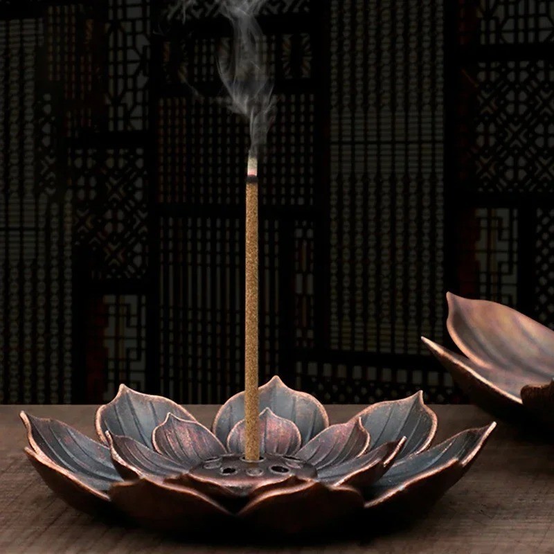 1pc Bronze Alloy Lotus Incense Burner Plate Stick Holder Lotus Censer - NEW 1pc Bronze Alloy Lotus Incense Burner Plate Stick Holder Lotus Censer - NEW