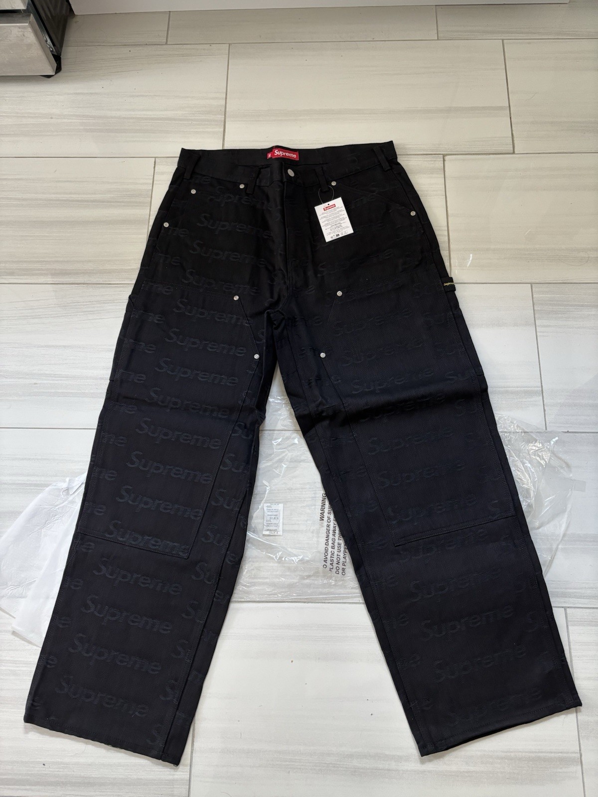 Supreme Jacquard Logos Double Knee Denim Painter Jean Black Size 34 Authentic
