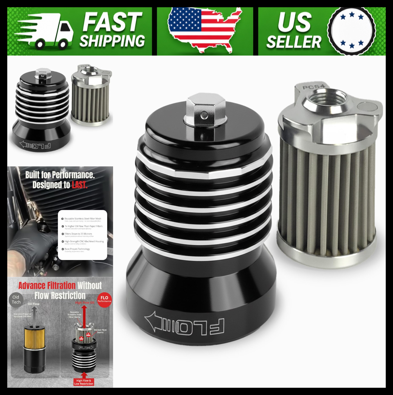 PC Racing Reusable Harley Motorcycle Oil Filter Black Spin-On