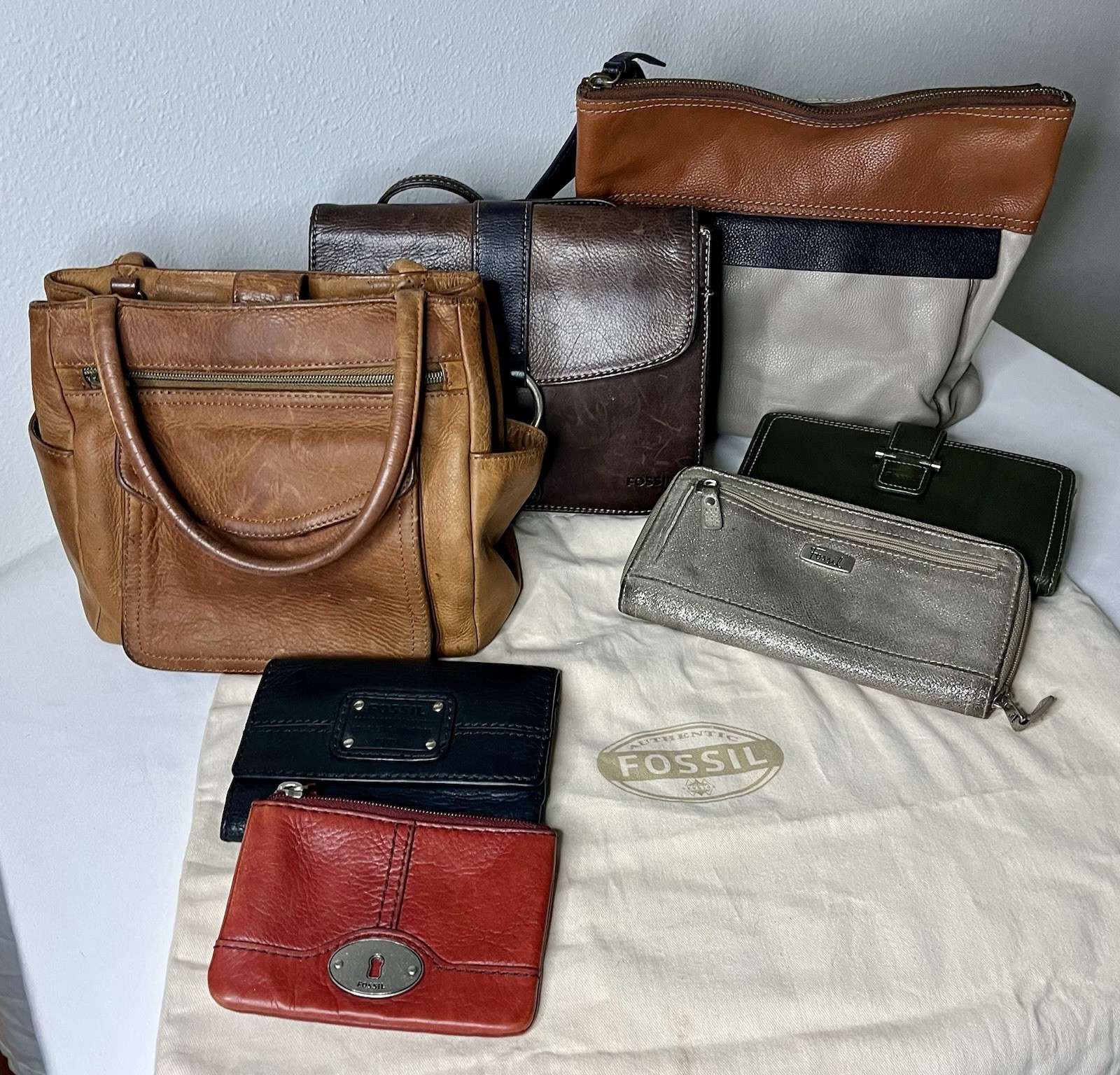 Vintage Fossil Purse Wallet Lot 8Piece Handbag Coin Purse Aida 1954 Reseller Lot