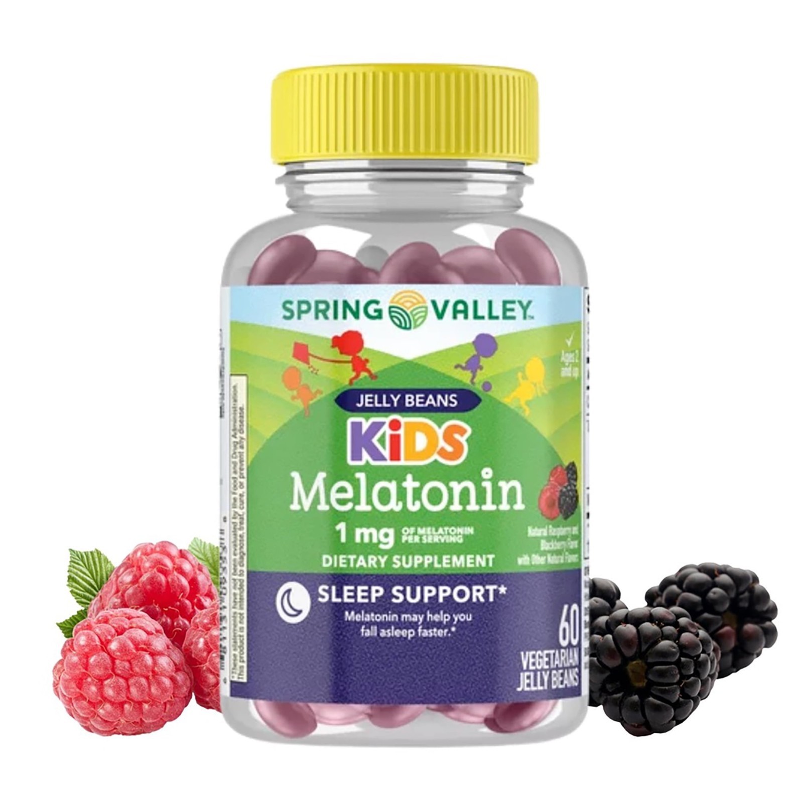 RARE Spring Valley Kids Melatonin JELLY BEANS 1mg 60ct Raspberry/Blackberry