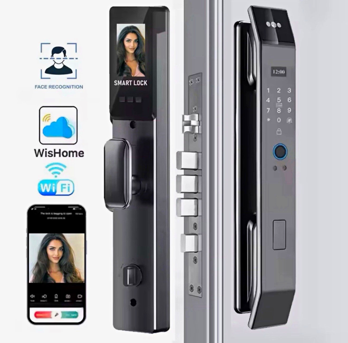 3D Face Recognition Fingerprint Password Smart Door Lock with Camera Security 3D Face Recognition Fingerprint Password Smart Door Lock with Camera Security