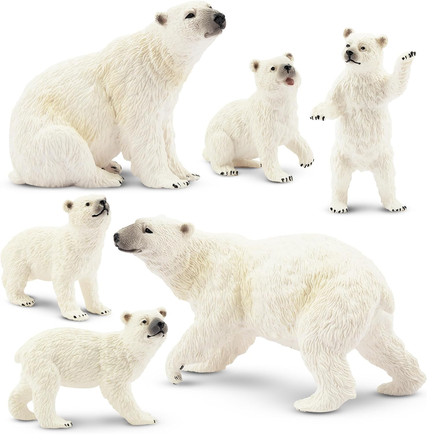 Toymany 6PCS Polar Bear Figurines Toy with Polar Bear Cub, 2-4\